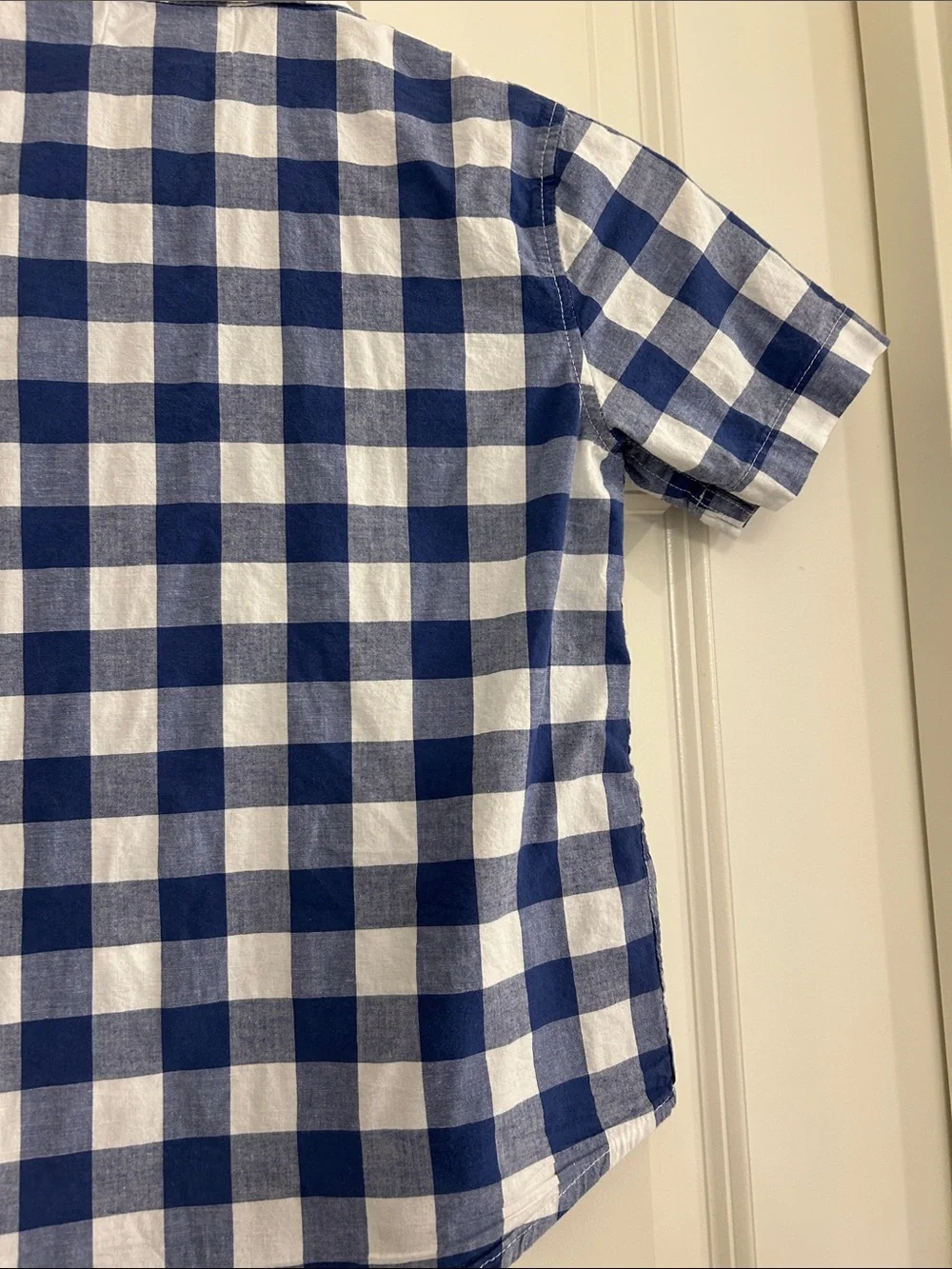 Old Navy Boys Blue White Gingham Short Sleeve Button Down Shirt Size S 6/7